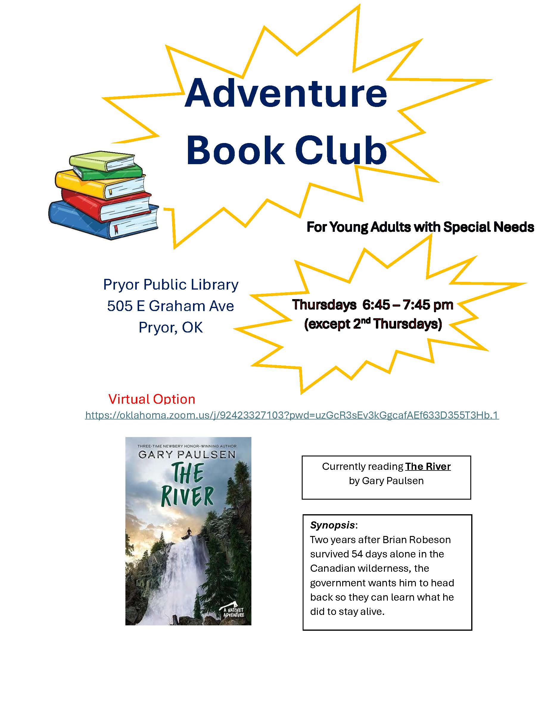 Adventure Book Club Thursdays 6:45 - 7:45 Pryor Public Library