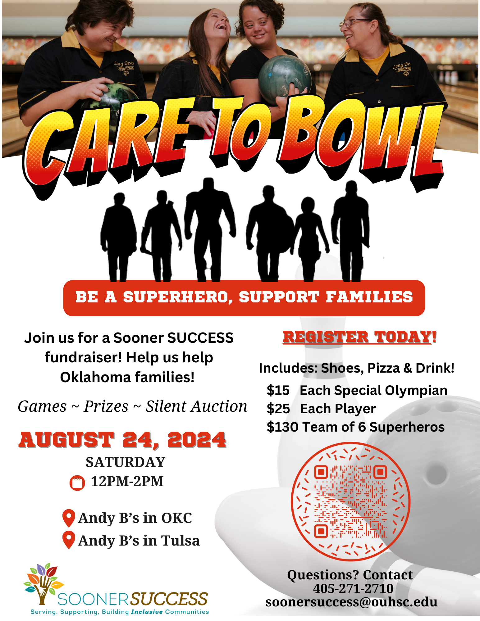 Care to Bowl Fundraiser August 24 from 12-2 at Andy Bs in Tulsa and OKC https://form.jotform.com/SoonerSuccess_respite/CTB24