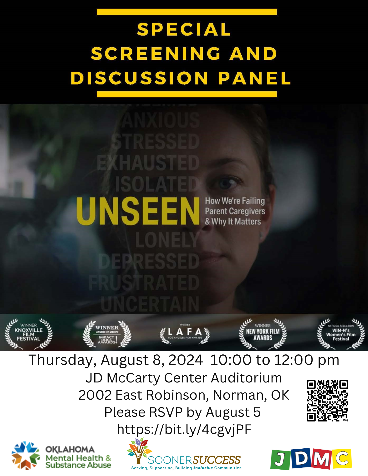 Free Unseen Screening, August 8 from 10-12 at JD McCarty Center, https://form.jotform.com/241646062121143