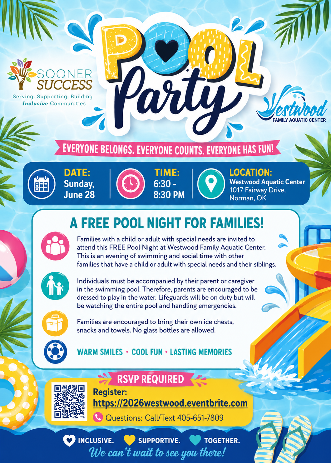 Swim Party, Westwood Pool Norman, June 28, register https://2026westwood.eventbrite.com/