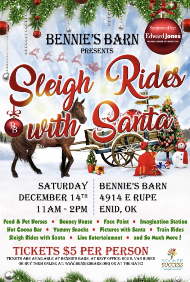 Flyer with photo of horse and sleigh, December 14, 11-2pm, benniesbarn.org